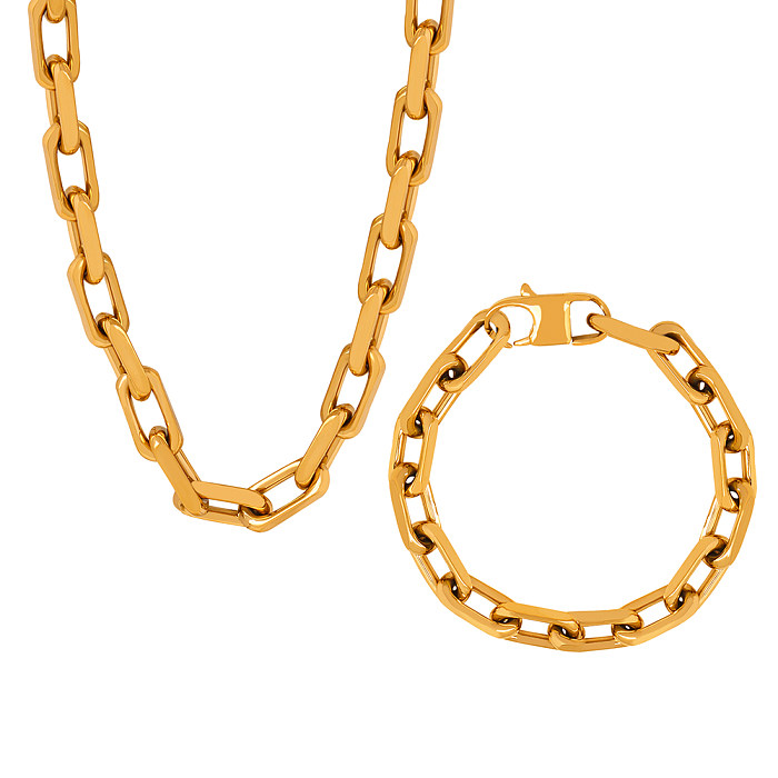 Hip-hop rock punk cor sólida titânio aço banhado a ouro 18K pulseiras colar
