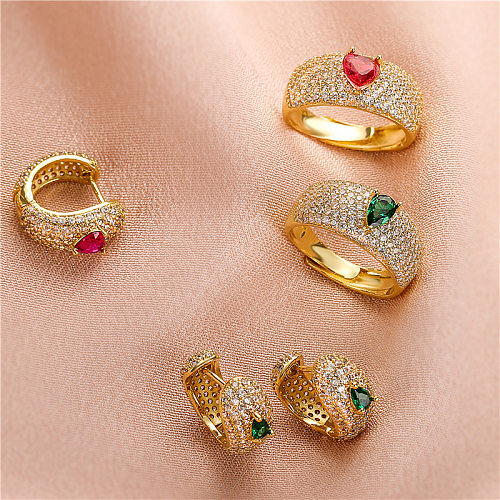 Boucles d'oreilles en cuivre plaqué or et Zircon pour femmes, en forme de cœur doux