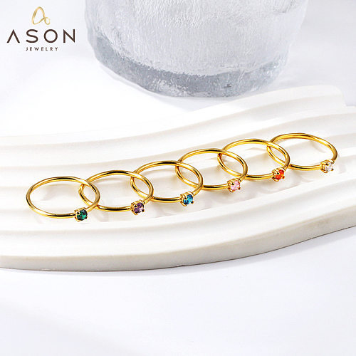 Anéis de zircão embutidos redondos de aço inoxidável estilo clássico estilo simples