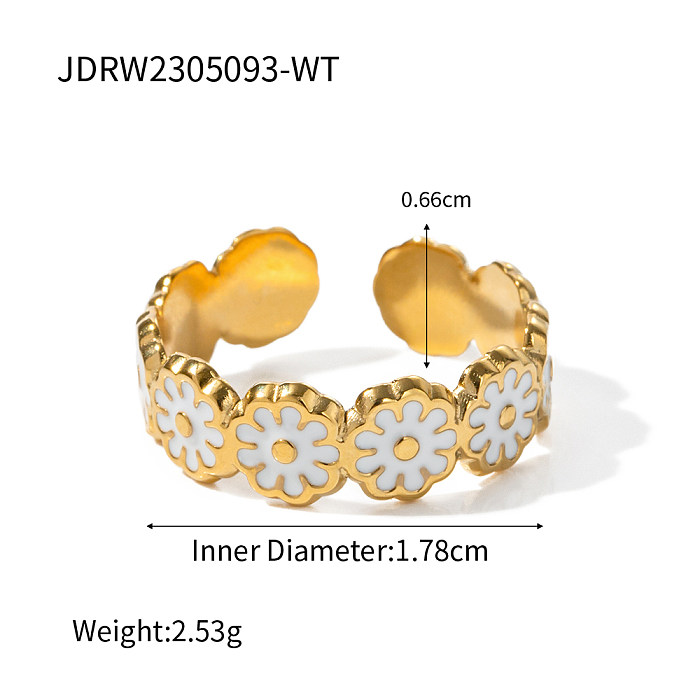 Anéis banhados a ouro 18K com esmalte de aço inoxidável flor de férias
