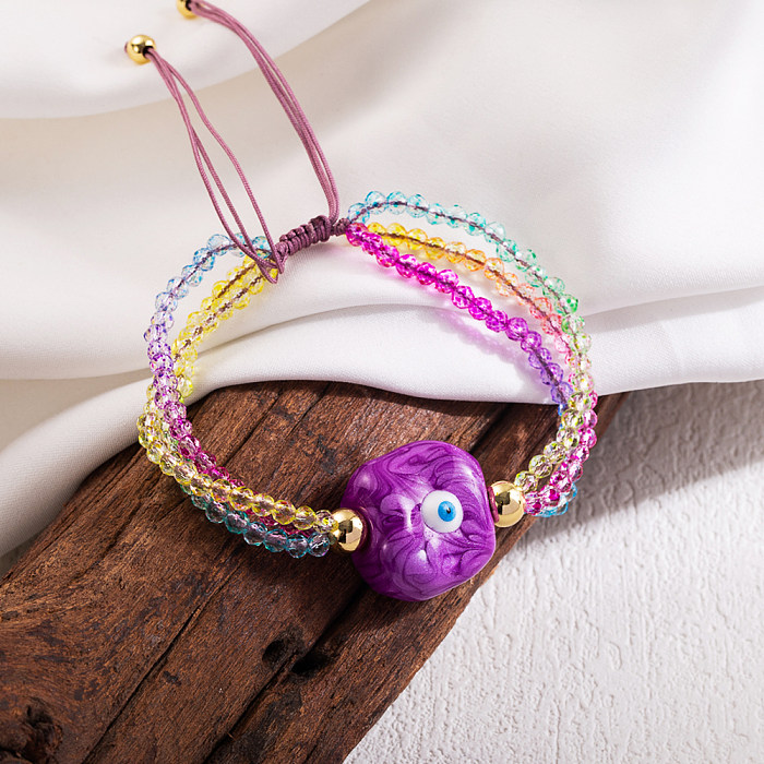 IG Style Classic Style Colorful Devil'S Eye Copper Beaded Knitting Glass Bead 18K Gold Plated Bracelets