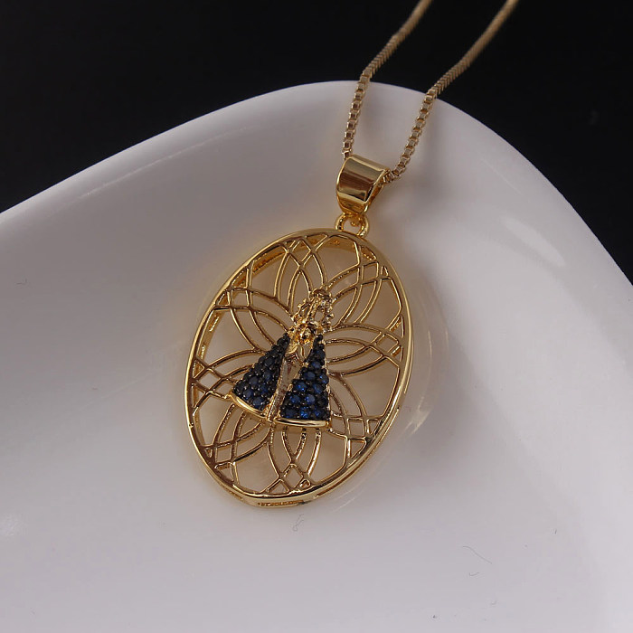 IG Style Retro Geometric Copper Plating Inlay Zircon Gold Plated Necklace