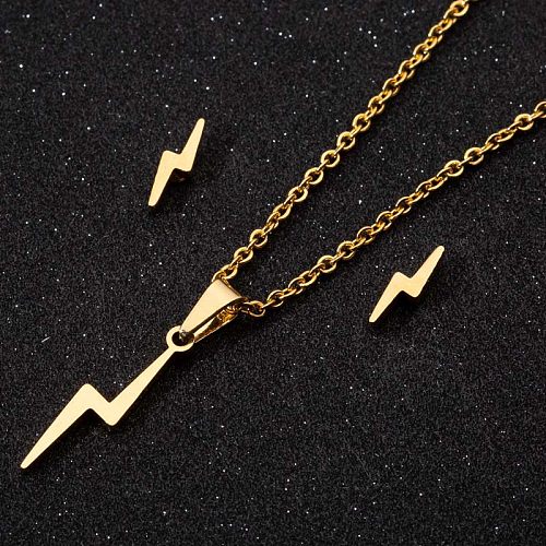 1 Set Simple Style Lightning Stainless Steel Plating Earrings Necklace