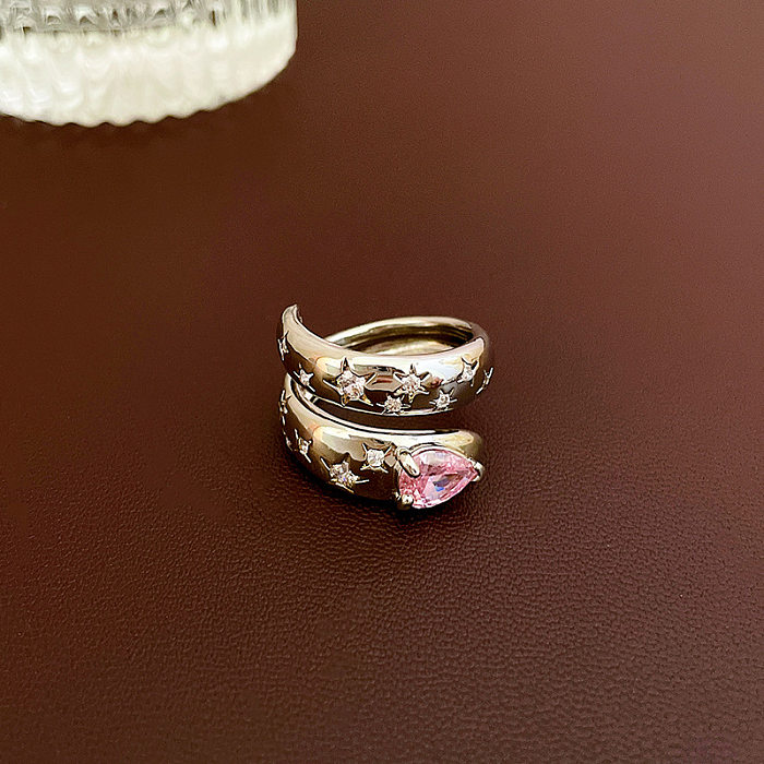 Anéis de zircão embutidos de cobre com coroa em forma de coração com folhas doces
