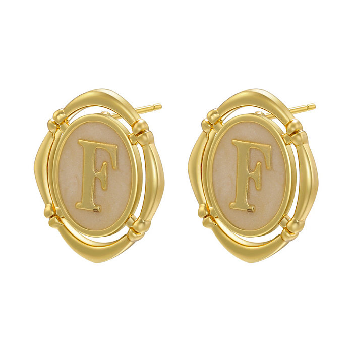 Vintage Style Letter Copper Gold Plated Ear Studs 1 Pair