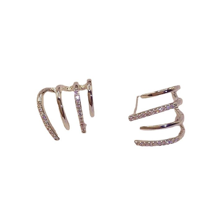 1 Paar Ohrstecker im einfachen Stil mit geometrischer Beschichtung, Kupfer-Zirkon, 14 Karat vergoldet