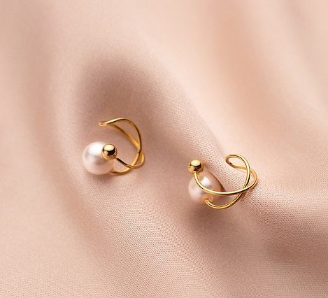 1 Pair Sweet Lines Copper Inlay Pearl Ear Clips