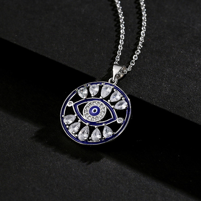 1 Piece Fashion Devil'S Eye Copper Inlaid Zircon Pendant Necklace