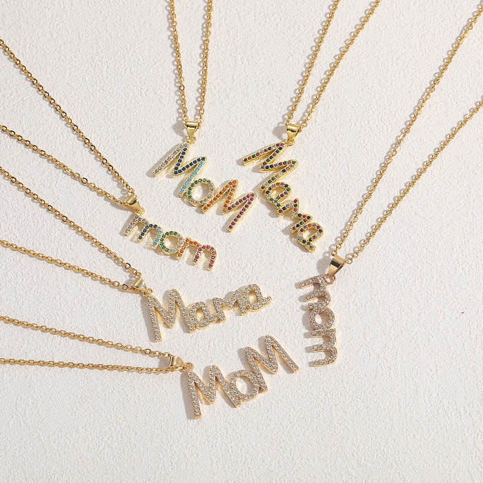 MAMA Letter Copper Plating Inlay Zircon 14K Gold Plated Necklace