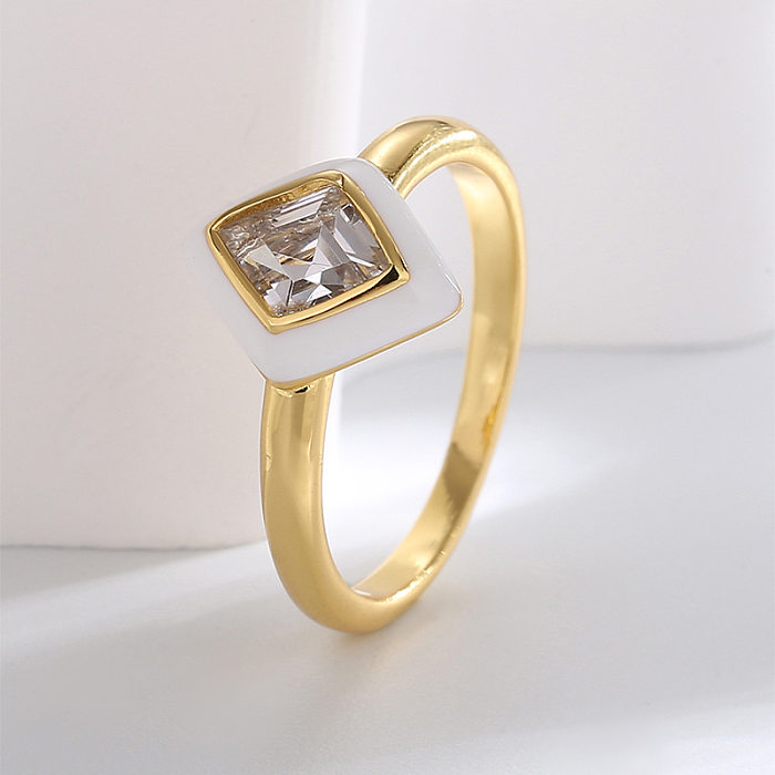 Simple Style Solid Color Copper Inlay Zircon Rings