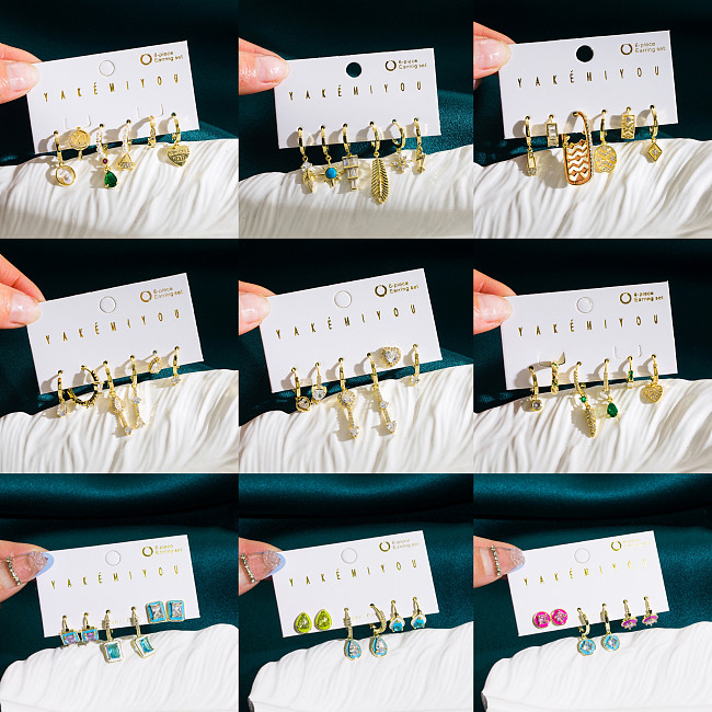 Yakemiyou Simple Style Round Water Droplets Heart Shape Copper Asymmetrical Zircon 14K Gold Plated Drop Earrings