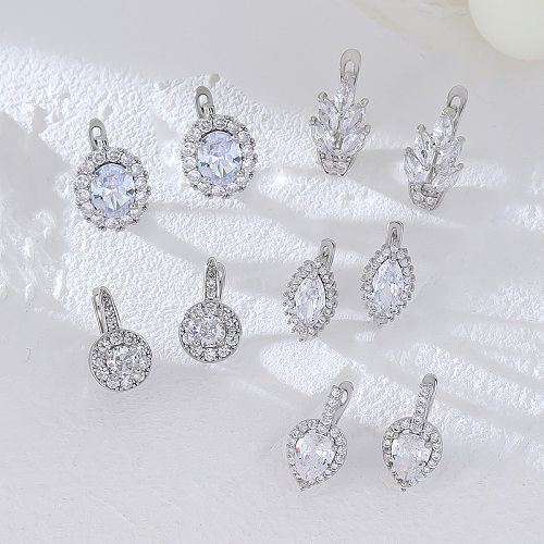 1 paire de clous d'oreilles ronds en cuivre et Zircon, Style Simple et élégant, incrustation de gouttelettes d'eau