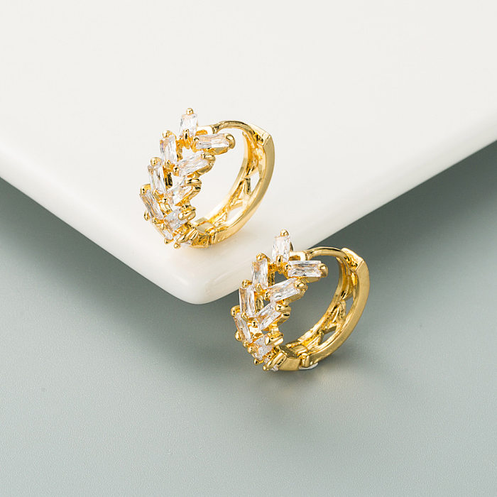 Fashion Leaf Brass Micro-inlaid Zircon Earrings
