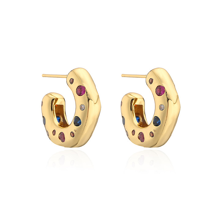 1 Pair Fashion C Shape Copper Inlay Zircon Ear Studs