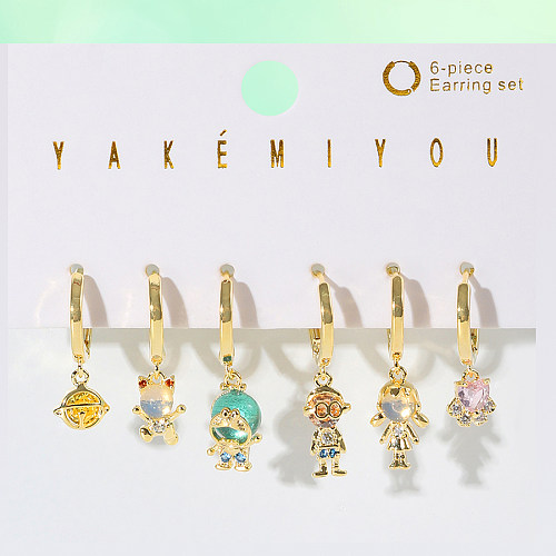 Yakemiyou bonito novidade desenho animado formato de coração coroa cobre esmalte zircão brincos banhados a ouro 14K
