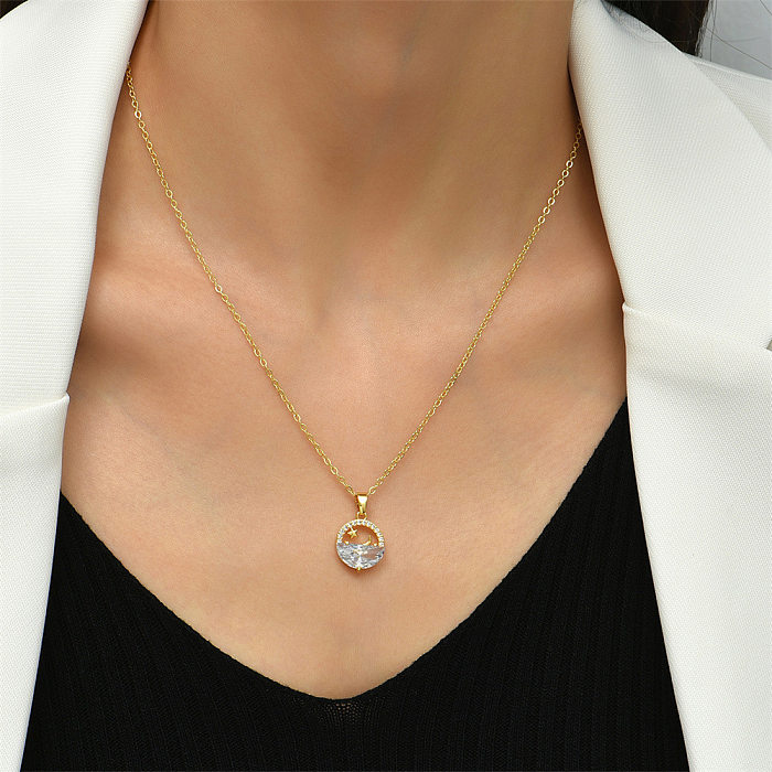 Simple Fashion Micro-Inlaid Zircon Star Moon Ship Necklace Copper Necklace