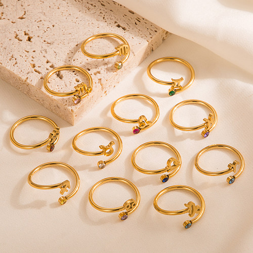 Einfacher Stil, Sternbild-Symbol, Edelstahl, vergoldet, Zirkon, offener Ring, 1 Stück