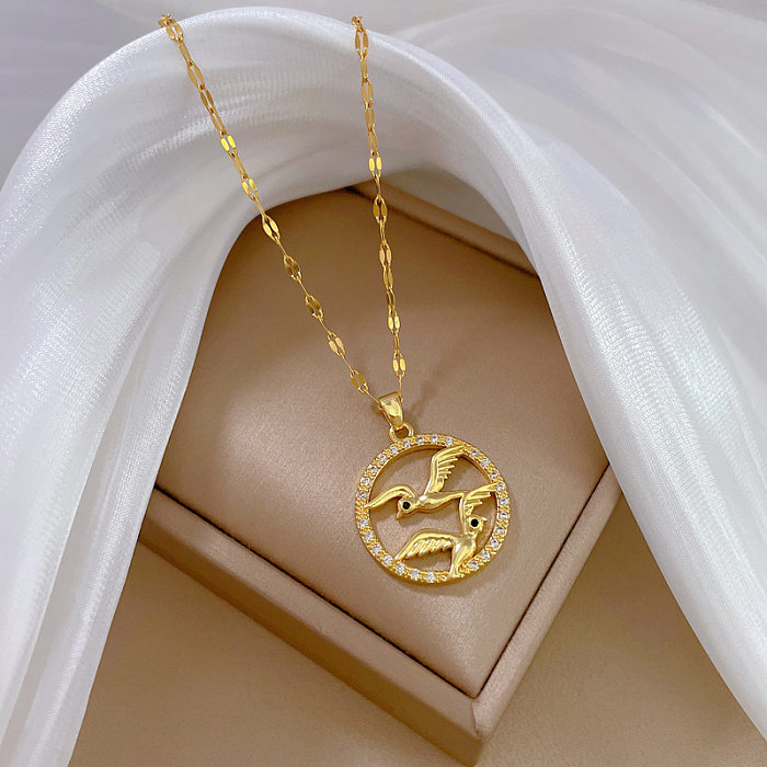 Casual Elegant Romantic Mandarin Duck Titanium Steel Copper Gold Plated Artificial Gemstones Pendant Necklace In Bulk