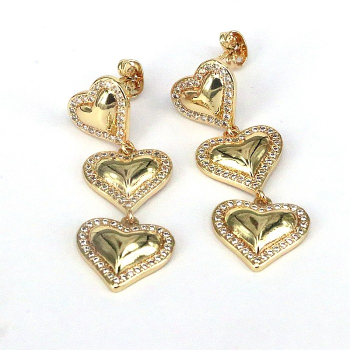 1 Pair Vintage Style Simple Style Heart Shape Plating Inlay Copper Zircon Gold Plated Drop Earrings