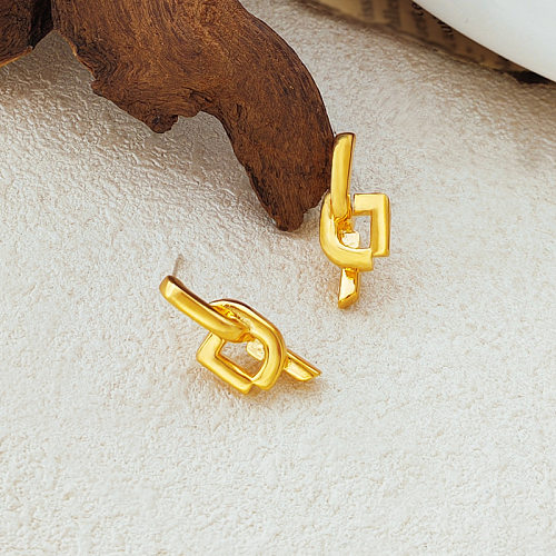 1 paire de clous d'oreilles géométriques plaqués cuivre, Style Simple