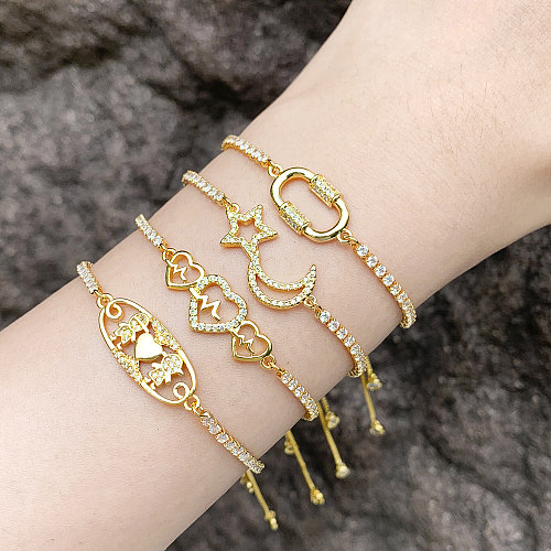 Bracelets plaqués or 18 carats en Zircon, style Simple, étoile, lune, forme de cœur, incrustation de cuivre