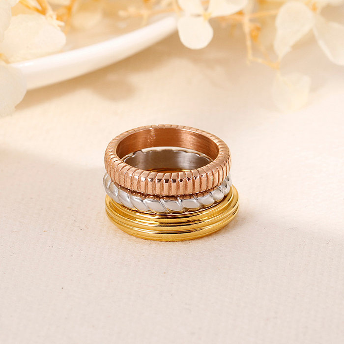 European And American New Fashion Stainless Steel Three-color Combination Ring Wholesale Cross-border