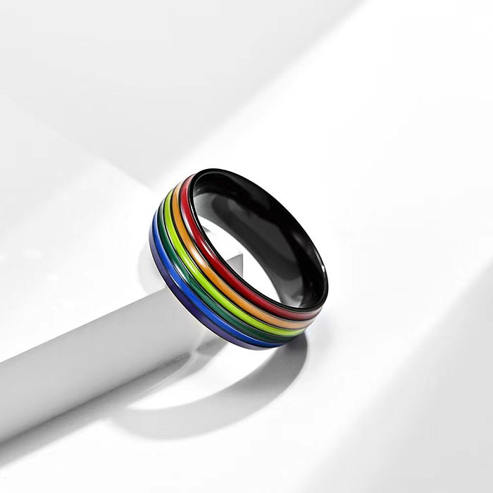 Simple Style Commute Rainbow Titanium Steel Enamel Rings