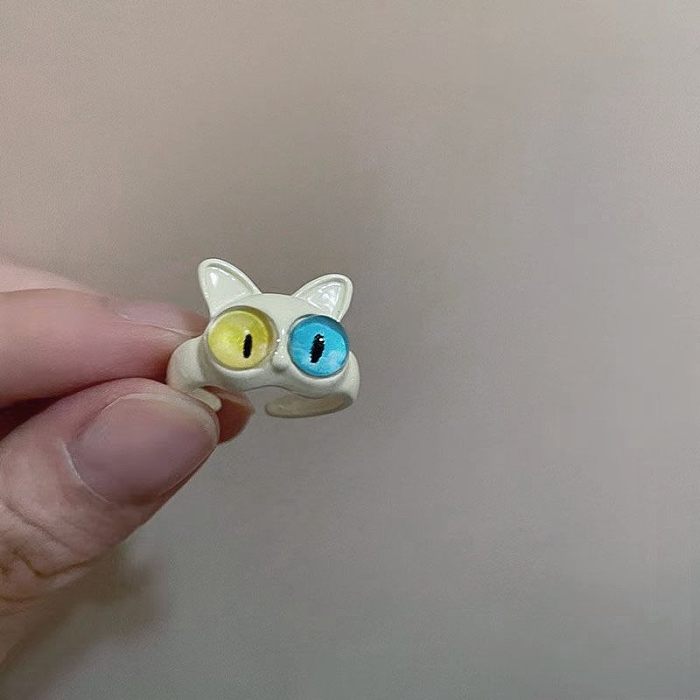 Simple Style Cat Copper Inlay Opal Open Rings