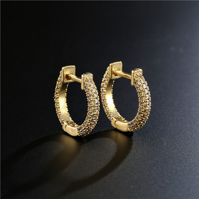 Simple Fashion Style Zircon Copper Geometric Earrings