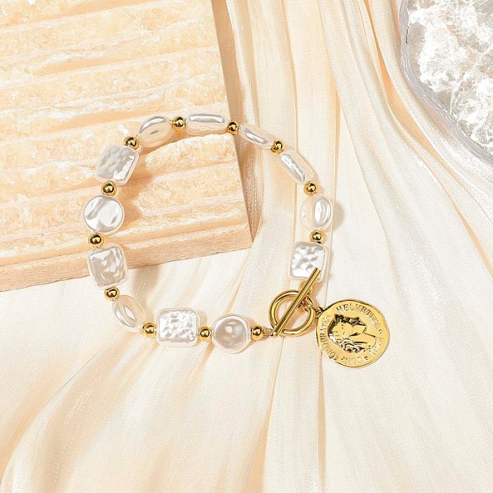 Glam Irregular Stainless Steel Freshwater Pearl Plating Gold Plated Bracelets Necklace