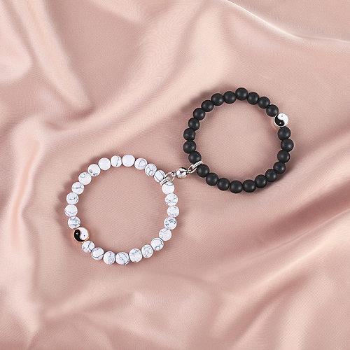 Nouveau pin blanc noir perles givrées aimant Couple cuivre Bracelet bijoux en gros