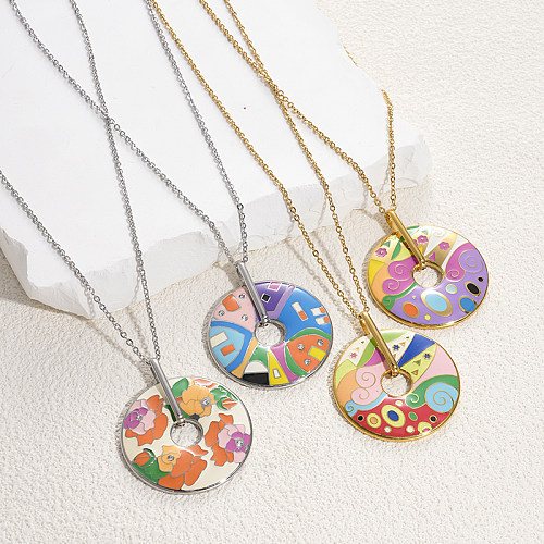 Bohemian Artistic Color Block Flower Stainless Steel Enamel Plating Gold Plated Earrings Necklace