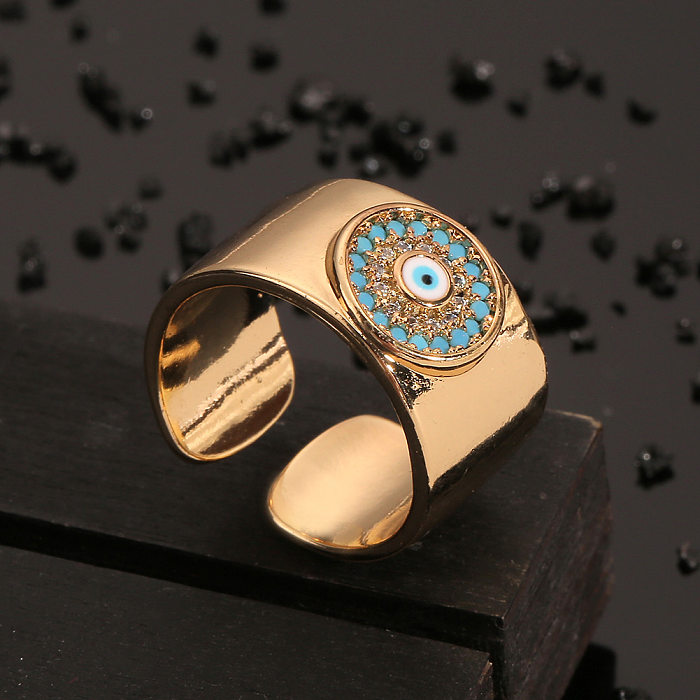 Fonte de anel de cauda redondo largo de zircão micro-incrustado em ouro real banhado a cobre