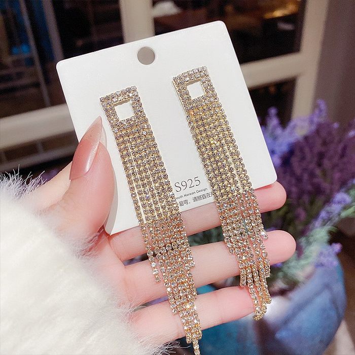 Fashion Tassel Heart Shape Bow Knot Imitation Pearl Copper Inlay Rhinestones Drop Earrings 1 Pair