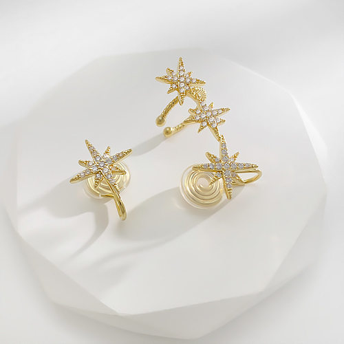 1 Pair Elegant Star Plating Inlay Copper Zircon 14K Gold Plated Ear Cuffs