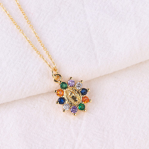 Retro Virgin Mary Square Oval Copper Inlay Rhinestones Pendant Necklace