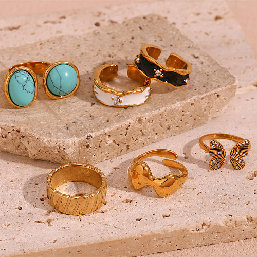 Estilo vintage estilo simples estilo clássico cor sólida chapeamento de aço inoxidável anéis abertos banhados a ouro 18K