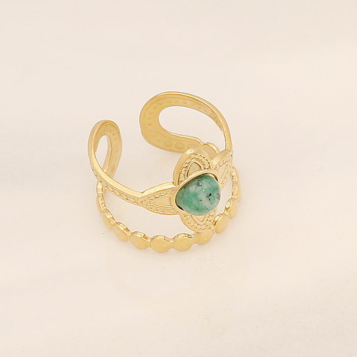 Bague ouverte turquoise avec incrustation géométrique en acier inoxydable de style ethnique