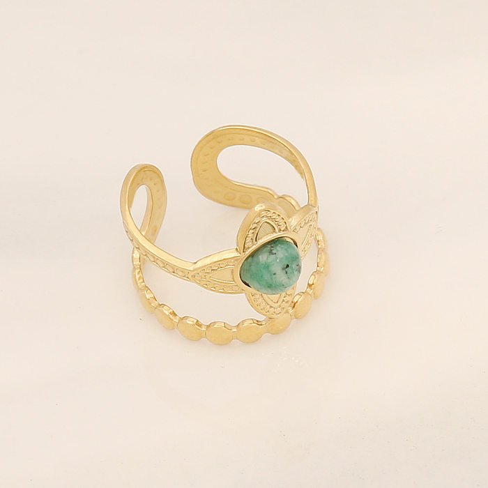 Offener Ring im Ethno-Stil mit geometrischem Edelstahl-Inlay und Türkis
