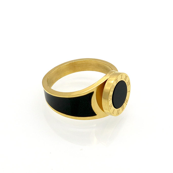 Fashion Round Number Titanium Steel Inlay Shell Rings