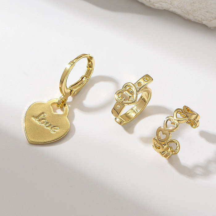 1 Juego de orejeras chapadas en oro y cobre con forma de corazón estilo coreano