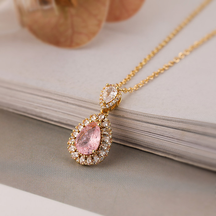 Vintage Style Simple Style Commute Geometric Copper Plating Inlay Zircon 18K Gold Plated Pendant Necklace