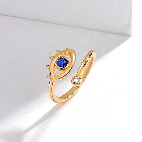 Modern Style Devil'S Eye Copper Plating Inlay Artificial Gemstones Open Ring
