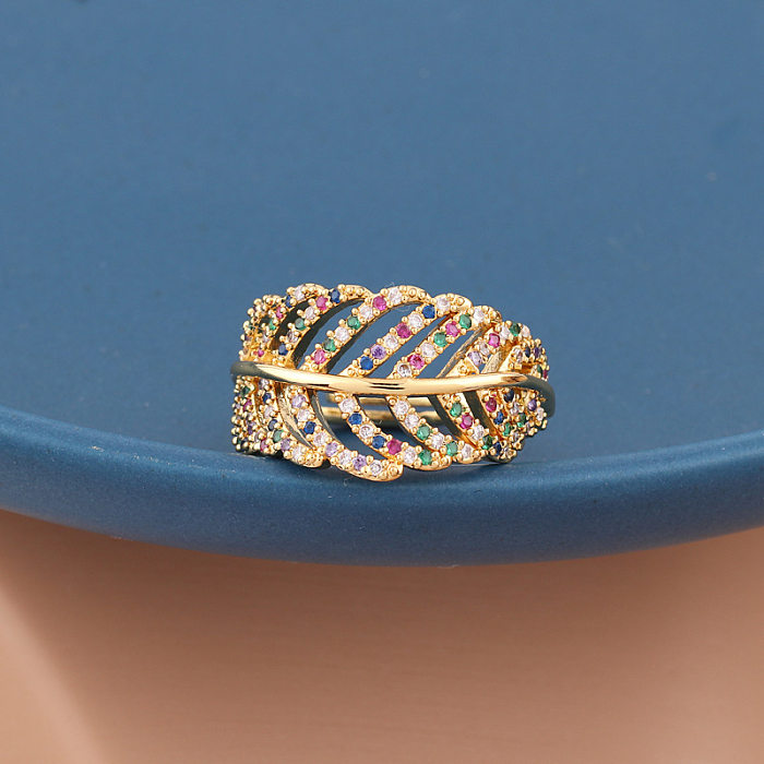 1 Stück einfacher offener Ring mit Blumen-Kupfer-Inlay und Zirkon