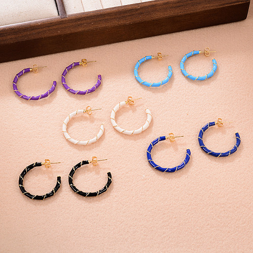 1 Pair Simple Style Solid Color Enamel Plating Copper Hoop Earrings