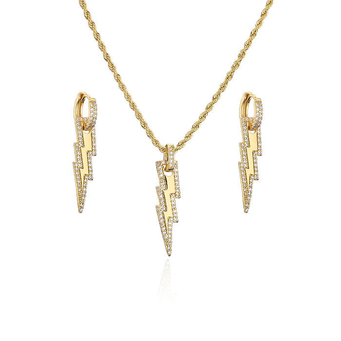 Ensemble collier et boucles d'oreilles avec pendentif éclair en Zircon incrusté de Micro, ornement plaqué or