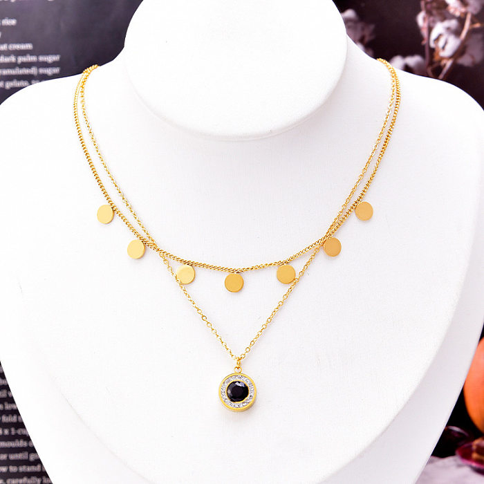 Fashion Geometric Titanium Steel Layered Necklaces Inlay Zircon Stainless Steel Necklaces 1 Piece