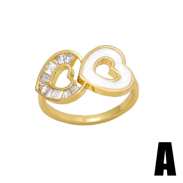 Original Design Streetwear Devil'S Eye Heart Shape Copper Plating Inlay Zircon 18K Gold Plated Open Rings