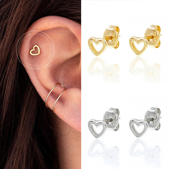 Cute Heart-shaped Small Stud Earrings Hollow Love Temperament Earrings Ear Buckle Ear Jewelry