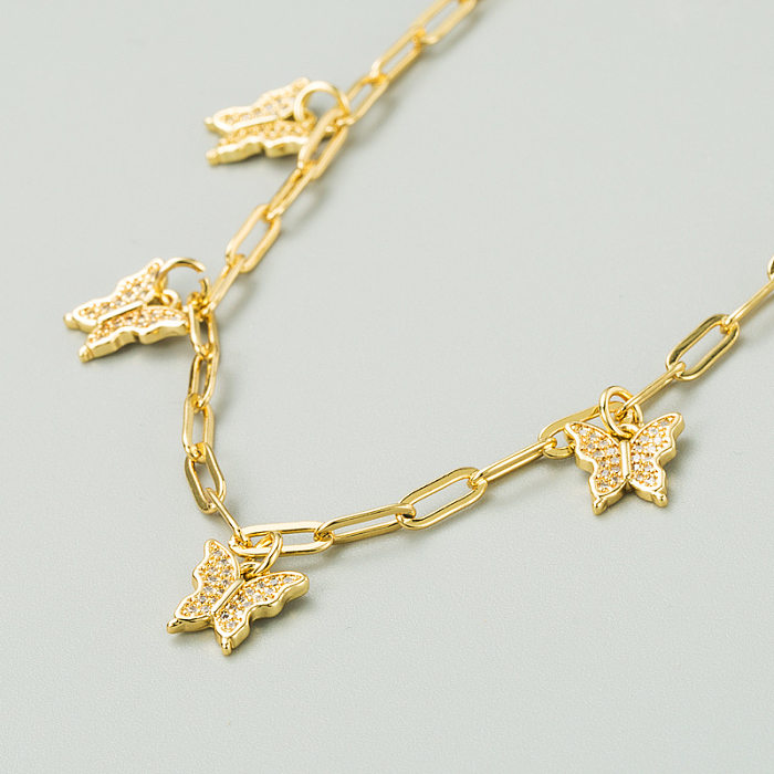 Simple Butterfly  Copper Plated 18K Gold Inlaid Zircon Necklace